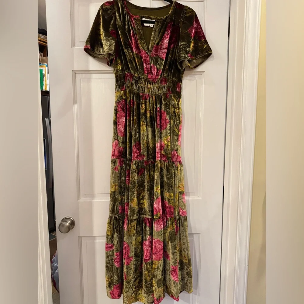 Anthropologie Velvet Maxi Dress in Pink and Green - Picture 7 of 7